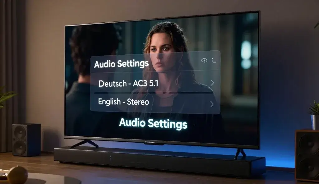 IPTV Tonspur ändern Menü auf einem Smart TV mit deutschen Untertiteln